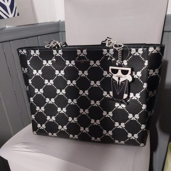 Karl Lagerfeld Paris Womens Leather Adele Tote Bag w/Charms - Picture 7 of 8